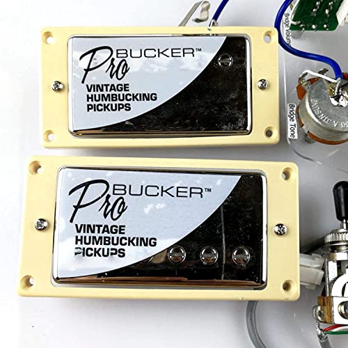 1 Set ProBucker Alnico Bridge&Neck Pickups with Pro Wiring Harness Pots&3 Way Switches for Electric Guitar Chrome(Cream Ring) - color: Chrome(Cream ring)