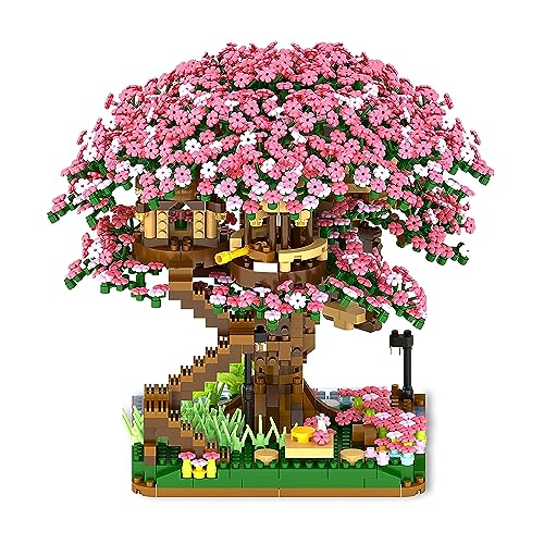 NEWABWN Cherry Blossom Bonsai Tree Mini Micro Building Set, Japanese Sakura Tree House Model Sets for Adults, Flowers House Mini Bricks Building Kit, Creative Gift Toys for Teens 14 (2138PCS) - style: B