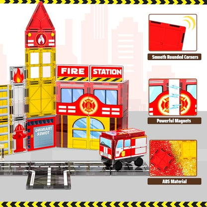SKTMYY Fire Station Magnetic Tiles Building Toys for Kids Ages 4-8 - style: Fire Station Magnetic Tiles