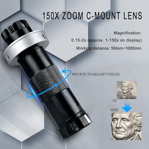 NICE-POWER Digital Microscope with Metal Base, 48MP 1080P HDMI/USB Industrial Magnifier, 150X Ultra-Precise Focusing Lens, LED Ring Light, Microscopes for Observation/Soldering/Electronic Repairs - color: 150X-1080P (HDMI/USB)-Blue