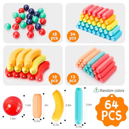64PCS Magnetic Building Blocks, Montessori Magnet Toys for Kids Ages 3+, STEM Learning Toys for Boys and Girls, Creativity Kids Game