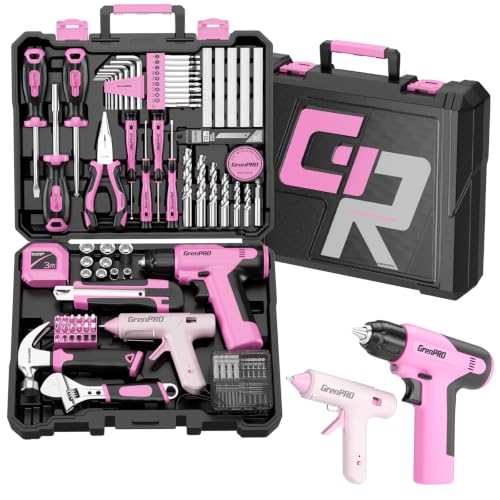 GRENPRO 188PCS Pink Cordless Drill Tool Set For Women Tool Kit For Home Box - style: Pink Power Drill Set 188PC