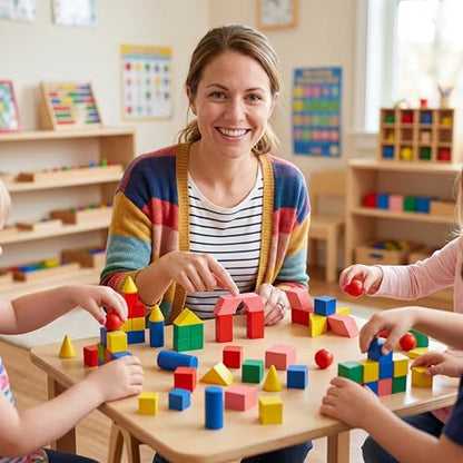 Deekin 70 Pcs Wood Geometric Solid Mini 3D Shape Wooden Building Block Bul
