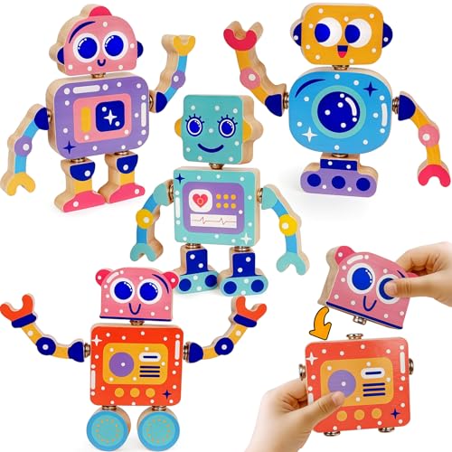 Robot Toys for Kids 3-5,Montessori Wooden Learning Toy with Take Apart Features Robots,STEM Educational Play Fine Motor Games for Boys Girls - style: Robot