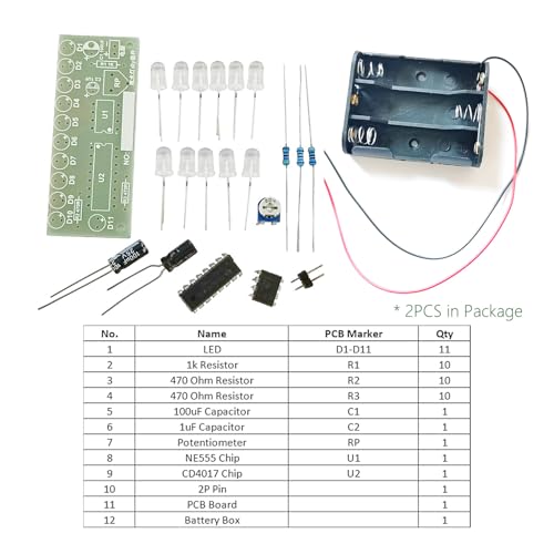 Soldering Kit for Electronics Soldering Practice Kit NE555 CD4017 LED Chasing Light Soldering Station Soldering Kit DIY Electronic Kits (Pack of 2) - size: 4.33 x 7.4 x 0.78 inches (Pack of 2)