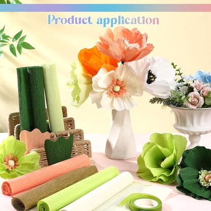 Gersoniel 57 Pcs Crepe Paper DIY Kit for Flower Making, Green and Gold - color: Green and Gold