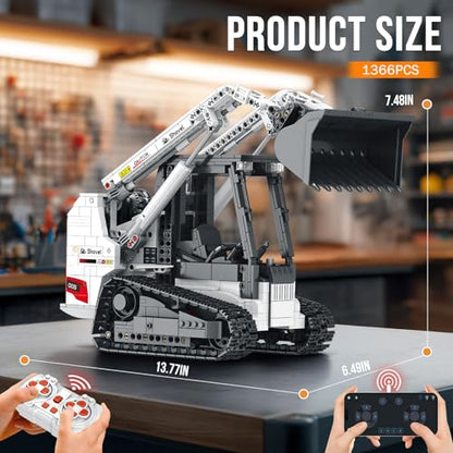 Reobrix Bobcat Skid Steer Excavator Building Set for Adults, Dual Control APP&Remote Control Construction Vehicle Toy, Collectible Mechanical RC Loader, Collectible Gift for Men and Adults