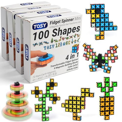 TOSY Magnet Fidget Spinner Mini - 8 Blocks, 3 in 1 Toy: Transformable Fidget Spinner, Infinity Cube, 2x2 Puzzle Cube, Stress Relief, STEM Magnet Tiles Birthday Gift for Kids/Boys/Girls/Adults, 4-Pack - color: Mini a (Set of 4)