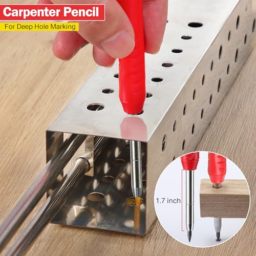 Hiboom Mechanical Carpenter Pencil with 7 Leads, Deep Hole Marker, Red - color: Red