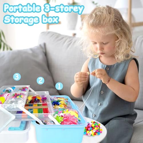 3000 Arts and Crafts Supplies for Kids Craft Kit All in 3 Layered Craft Box with Pipe Cleaners Crafts for Kids Age 4-6, 6-8, 8-12 DIY School Supplies Materials Set Toys Gifts for Girls Boys, Blue - color: blue