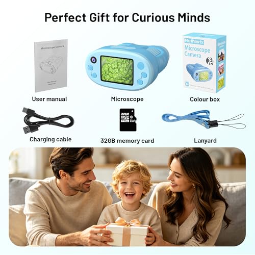 1000X Handheld Microscope for Kids 2.0" Screen 32GB Card Included - color: Blue