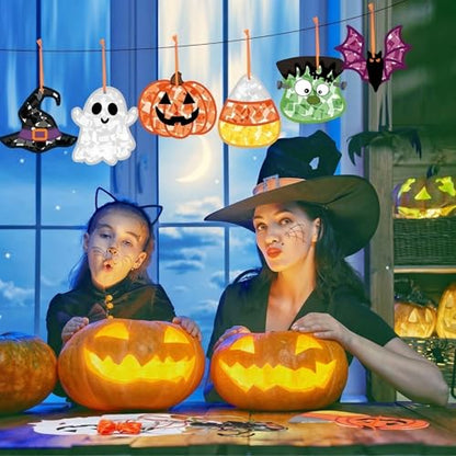 Feifeiya 24 Set Halloween Suncatcher Crafts with Tissue Paper Ornaments - style: Halloween