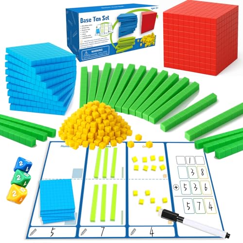 Base Ten Blocks 137 Pcs Place Value Manipulatives with 3 Dice