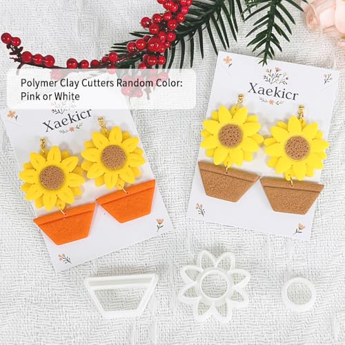 Xaekicr Sunflower Clay Cutters Set – 3PCS Polymer Clay Molds for Earrings, Flower Pot Clay Earring Cutters, DIY Tools for Jewelry Making - color: T color