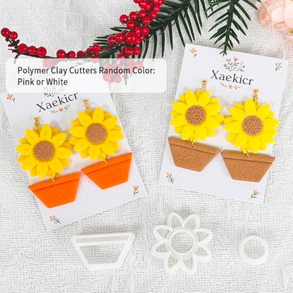 Xaekicr Sunflower Clay Cutters Set – 3PCS Polymer Clay Molds for Earrings, Flower Pot Clay Earring Cutters, DIY Tools for Jewelry Making - color: T color