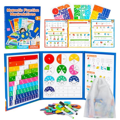 Magnetic Fraction Demonstration Book for Kids, Montessori Fraction Playbook with Tiles & Circles, Fraction Educational Puzzle Sets for Children, Math Manipulatives for Homeschool Classroom - size: Small