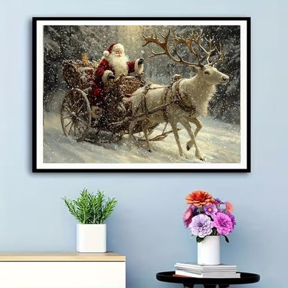 BOHADIY Diamond Painting Kit for Adults, Christmas Santa Claus Diamond Art Kits for Adults Beginners, Full Round Drill Forest Deer Art and Crafts Kits for Home Wall Decor Gifts 12x16inch