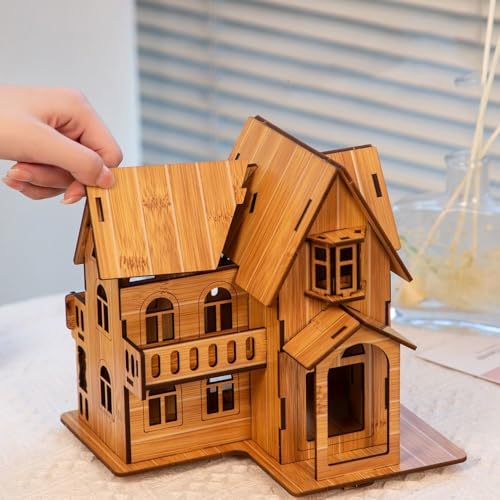 Log Cabin 3D Wooden House Puzzle,DIY Mini Building Model Kit，009 - color: 009