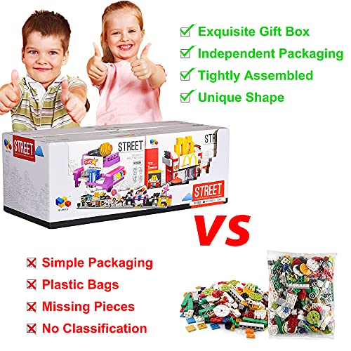 8 in 1 Mini City Shop Street View Building Blocks Kit,Girls Boys Toy Set
