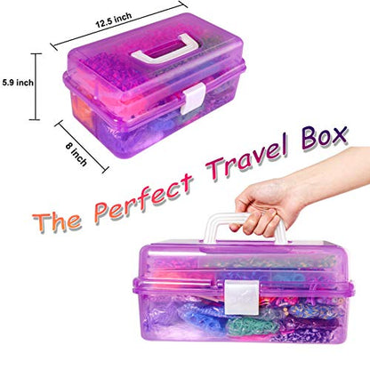 YITOHOP 15000+ Rubber Loom Bands, Mega Rubber Bands Bracelet Kit,Loom Bracelet Making Kit with 3 Layer Container,30 Colors,380 Beads,30 Charms,Clips, Hooks Tools for DIY Art Holiday Gift - color: purple