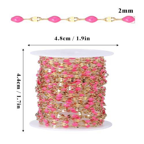16.5FT Stainless Steel Enamel Chain 2MM Gold Lip Chain for Jewelry Making - color: gold(rose pink)