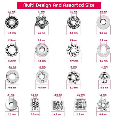 Cridoz Metal Spacer Beads for Making Bracelet, Necklace, Jewelry Making and Findings Accessories, 900Pcs, Silver - color: Silver2