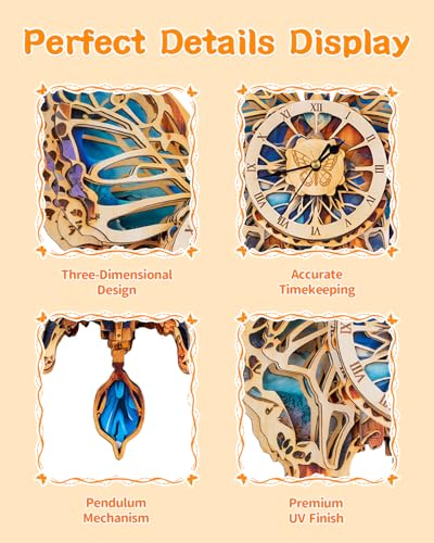 3D Wooden Puzzles for Adults Butterfly Design Clock Model Kit with Pendulum