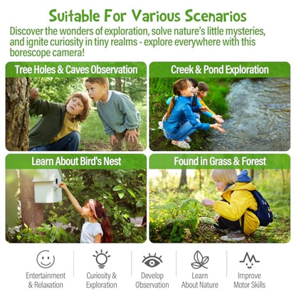 Kids Borescope Snake Camera with Light, 2.4” HD Screen, STEM Educational Toy for Boys & Girls Ages 4-10, Outdoor Science Exploration Kit, Real-Time Viewing, Christmas Birthday Festival Gift for Kids
