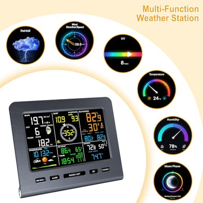 Urageuxy Weather Station Wireless Indoor Outdoor, Home Weather Stations with Rain Gauge, Wind Speed, Temperature, Humidity - color: Grey