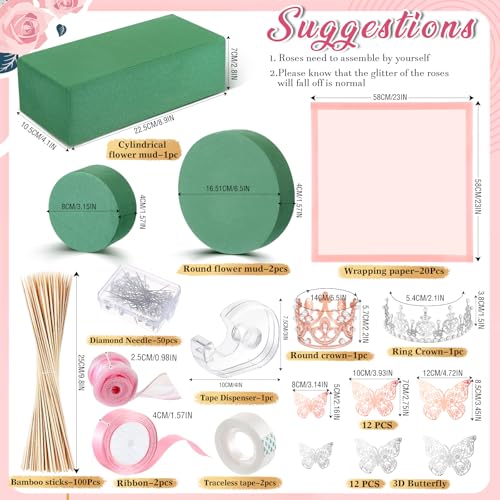 XunYee Bouquet Kit 20 Sheet Flower Wrapping Paper 100 Pcs Bamboo Skewers Floral Foam Blocks for Anniversary Birthday Gift Graduation Mother's Day(Transparent Pink) - color: Transparent Pink