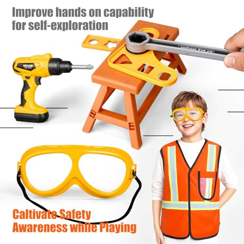 Zealous 48pcs Kids Tool Set with Tool Box & Electronic Toy Drill, Pretend Play Construction Kits for Kids Ages 3-5 Years Old, Toddler Boy Toys - style: C-Toy Tool Box
