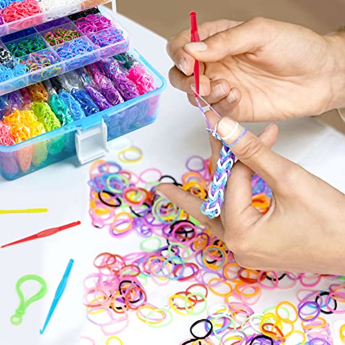 INSCRAFT 17500+ Rubber Loom Bands with 3 Layer Blue Container, 28 Colors, 600 S-Clips, 352 Beads, 40 Cartoon Pendant, Bracelet Making Refill Kit for Kids - color: Blue