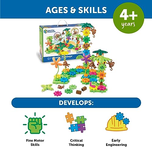 Learning Resources Gears Movin' Monkeys Building Play Set, STEM Activities, Fine Motor Skills, Toddler Explorer Kit, Science and Construction, Boys and Girls Gifts, Ages 5 and Up - style: Movin' Monkeys