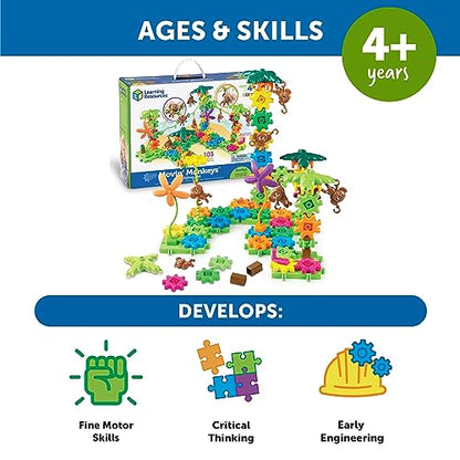 Learning Resources Gears Movin' Monkeys Building Play Set, STEM Activities, Fine Motor Skills, Toddler Explorer Kit, Science and Construction, Boys and Girls Gifts, Ages 5 and Up - style: Movin' Monkeys