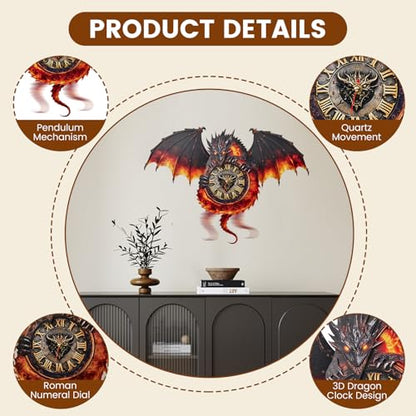 3D Wooden Puzzle Dragon Clock, Mechanical 3D Puzzle for Adults, Adult Crafts Model Clock Kit (with Pendulum), Fire Dragon Decor, Challenging Wooden Puzzles for Adults, Gifts for Women Men