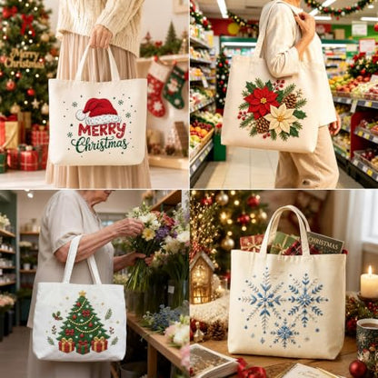 ARTopet Embroidery Tote Bag Kit for Beginners Christmas Canvas Cross Stitch Handbag with Hoops Needles Threads Reusable Grocery Bag for Women-Christmas Hat - color: Christmas Hat