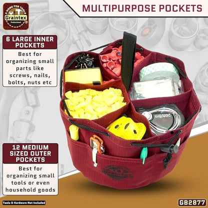 Graintex 18 Pockets Grab Bag Rip-stop Canvas Drawstring Closure, Small Part Organizer Pouch, Small Tools, Screws, Parts, Parachute Tool Bag for Efficient Storage - Burgundy - color: Burgundy