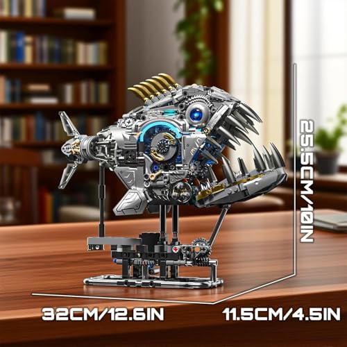 Mechanical Piranha Building Block Kit Hand-Crank Gear Multi-Joint Motion Toy for Boys, Girls, and Hobbyists, Ideal for STEM Classrooms or Gift Giving - color: Mechanical Piranha