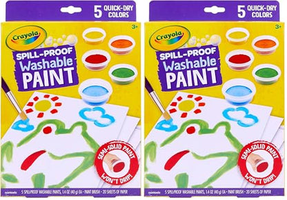 Crayola Spill Proof-Paint Set - Washable Paint for Kids, Includes Paint Brush & Paper, No Drip, Less Mess Arts & Crafts, Toddler Gift, Ages 3+ (Pack of 2) - size: 1 Count (Pack of 2)