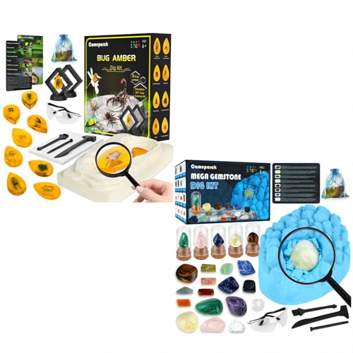Gemstone Dig Kit (Unique Shape),Great STEM Science Kit for Kids- Excavate Your Own 16 Real Gemstones,Educational DIY Toys,Gem Digging Kit,Archaeology Geology Gifts for Boys & Girls Ages 6+