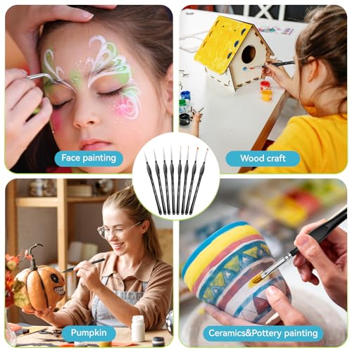 Detail Paint Brushes Set, 8 pcs Miniature Brushes for Fine Detailing - color: Black