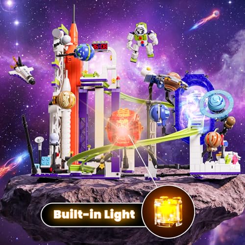 Space Roller Coaster Building Set with Light Up Solar System Gifts for Kids