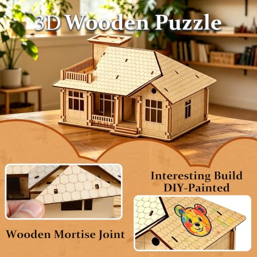 3D Wooden Puzzle for Adults, DIY Miniature Garden Villa Building One Layer - color: Garden Wood Color 01
