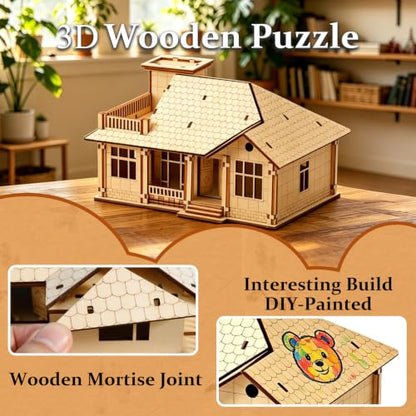 3D Wooden Puzzle for Adults, DIY Miniature Garden Villa Building One Layer - color: Garden Wood Color 01