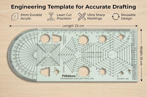 Printtoo Engineering Drafting Template Technical Drawing Stencil Ruler Tool - color: Series -PRTD-2450A