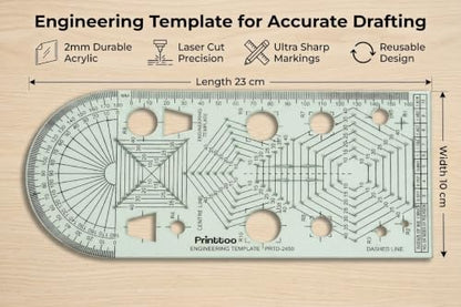 Printtoo Engineering Drafting Template Technical Drawing Stencil Ruler Tool - color: Series -PRTD-2450A