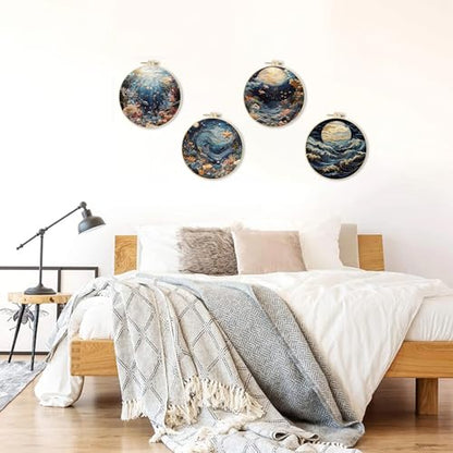 SCECALA 4 Sets Ocean Underwater Embroidery Kit, Blue Coastal Wave Themed - color: Black