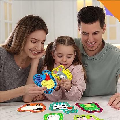 SpriteGru 9 Pieces Kids Lacing Cards, Double Sided Sewing Cards in 9 Farm Themed Cards with 9 Colorful Laces, Imagination Development Lacing Toys Games for Children Educational and Learning Activity - color: Farm Themed-A