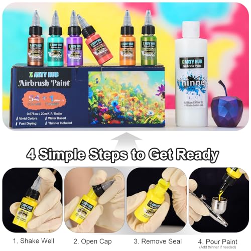 Airbrush Paint Set, 54 Acrylic Paints with 8.45 fl oz Thinner - color: 54 colors with 8.45 fl oz thinner