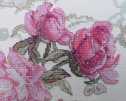 Aine A1010 Peonies. Whisper Counted Cross Stitch Kit 7 x 6 in - size: Peonies. Whisper
